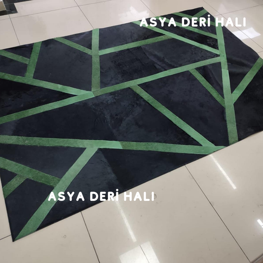 Yeşil Siyah Dana Derisi Halı