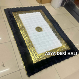 Dekoratif Peluş Siyah Gold Halı