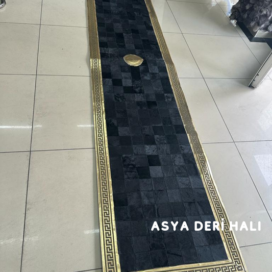 Dana Derisi Patchwork Siyah Gold Halı