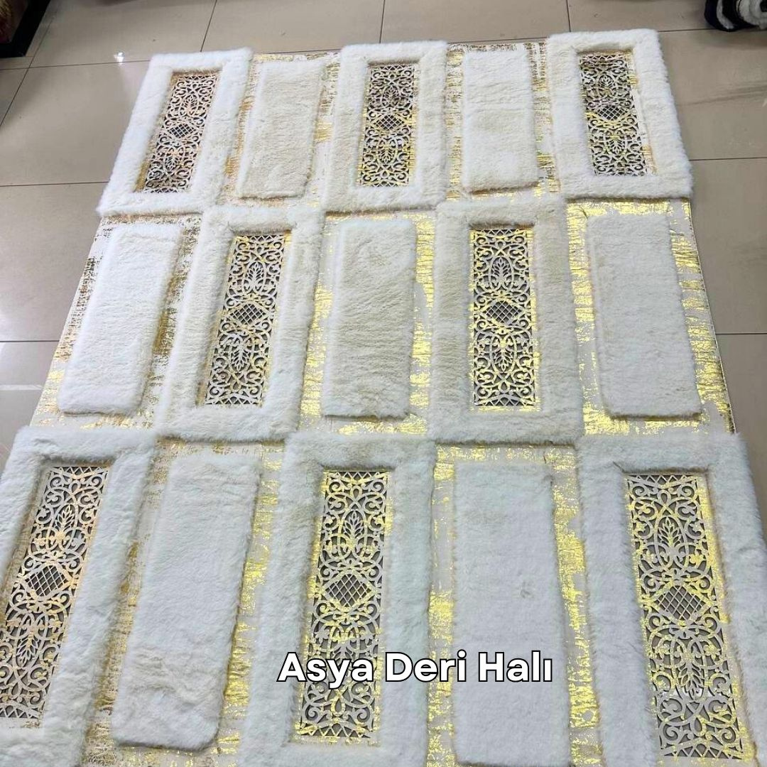 Peluş Lüks Beyaz Gold Lazerli Halı