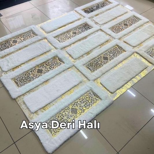 Peluş Lüks Beyaz Gold Lazerli Halı